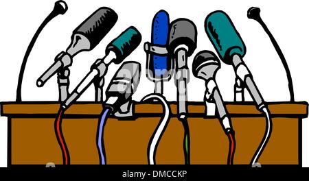 Microphones sur le stand dans la salle de conférence moderne Illustration de Vecteur