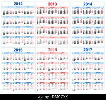 Calendrier 2012, 2013, 2014, 2015, 2016, 2017 Illustration de Vecteur