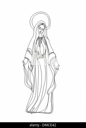 Sainte Vierge Marie en noir et blanc dessin de contour Illustration de Vecteur