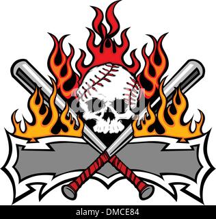 Baseball Softball et Crâne Chauve-souris Flaming Image Modèle Illustration de Vecteur