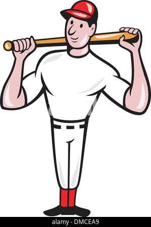 American Baseball Player Batting Cartoon Illustration de Vecteur