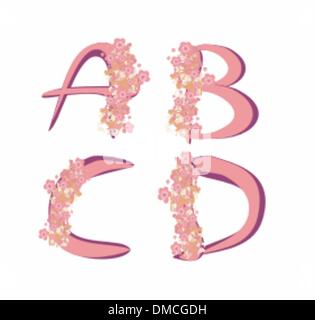 Alphabet de fleurs printemps vecteur lettres A,B,C,D Illustration de Vecteur