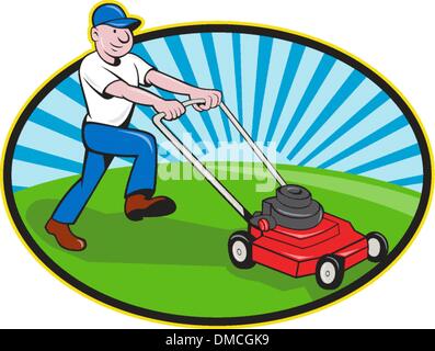 Tondeuse Homme Caricature Jardinier Illustration de Vecteur