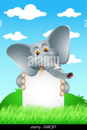 Caricature de l'éléphant avec blank sign Illustration de Vecteur