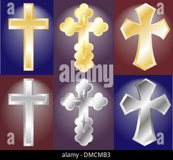 Croix d'or et d'argent Illustration de Vecteur