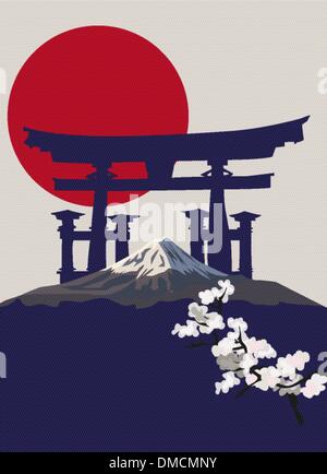 Le Mont Fuji et de Torii Illustration de Vecteur