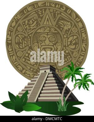 Pyramide maya antique et calendrier Illustration de Vecteur