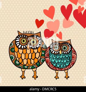 Owl Valentine couple in love Illustration de Vecteur