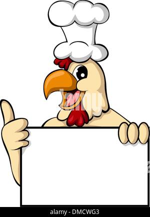 Funny cartoon chicken with blank sign Illustration de Vecteur