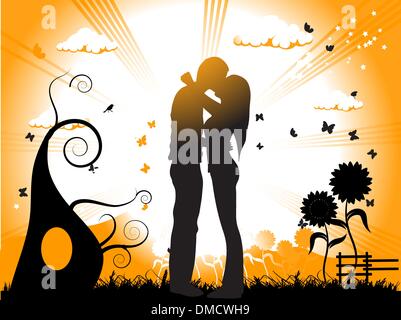 Quelques baisers sur un pré, silhouette noire Illustration de Vecteur