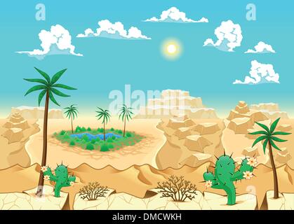 Avec l'oasis du désert. Illustration de Vecteur