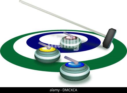 Une collection de pierres de curling sur anneau de glace Illustration de Vecteur