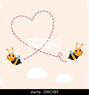 Abeilles de vol faire le grand coeur d'amour dans l'air Illustration de Vecteur