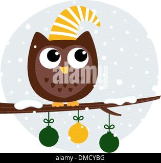 Cute retro owl assis sur la branche Illustration de Vecteur
