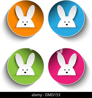 Ensemble de quatre professionnels Lapin de Pâques Autocollants Illustration de Vecteur