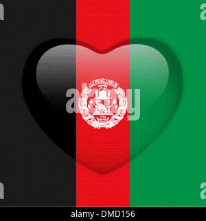 Bouton brillant coeur Drapeau Afghanistan Illustration de Vecteur