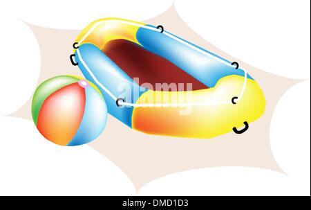 Une illustration de ballon de plage et bateau gonflable Illustration de Vecteur