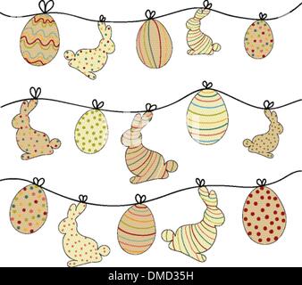 Hanging lapins de Pâques et les oeufs Illustration de Vecteur