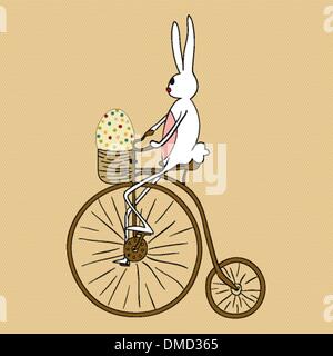 Lapin de Pâques carte Vélo Vintage Illustration de Vecteur