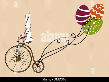 Lapin de Pâques carte Vélo Vintage Illustration de Vecteur