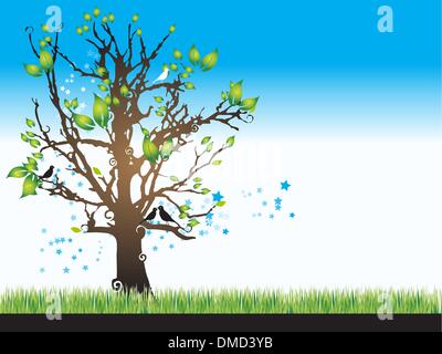 La silhouette des arbres, couple, printemps Illustration de Vecteur