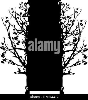 La silhouette des arbres vieux, la saison, l'arrière-plan noir et blanc Illustration de Vecteur
