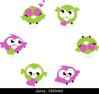 Le bel amour twitter birds set isolated on white Illustration de Vecteur