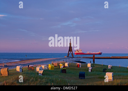 Kugelbake à l'embouchure de l'Elbe près de Cuxhaven, Basse-Saxe, Allemagne Banque D'Images