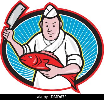 Chef Boucher poissonnier japonais Illustration de Vecteur