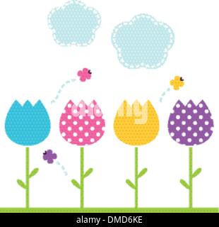 Jolie jardin de printemps tulipes isolated on white Illustration de Vecteur