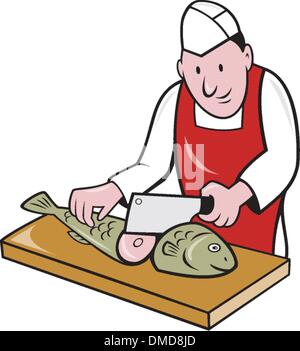 Chef Sushi Cartoon poissonnier Boucher Illustration de Vecteur