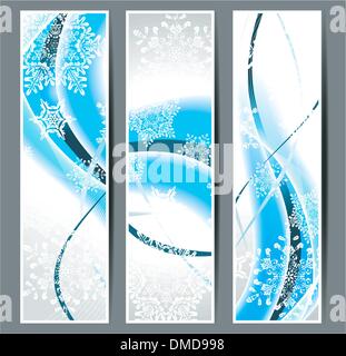 Cartes de voeux avec des flocons de neige et le bleu des vagues. Illustration de Vecteur