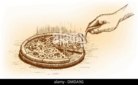 Pizza dessinée à la main Illustration de Vecteur
