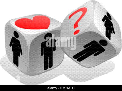 Dés Jeu isolé sur fond blanc avec des symboles homme et femme Illustration de Vecteur