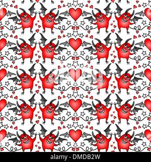 Fond transparent avec les diables et les cœurs joyeux Illustration de Vecteur