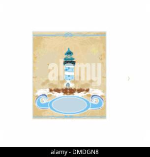 Rétro arrière avec lighthouse Illustration de Vecteur