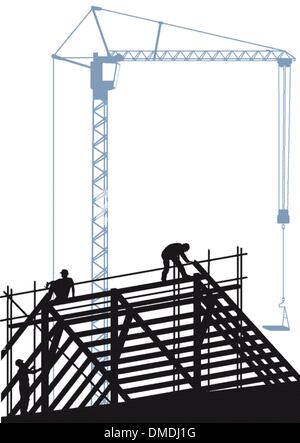 Site de construction avec grue Illustration de Vecteur