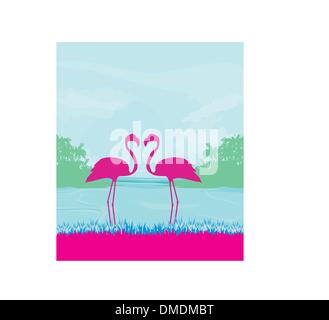 Flamingo couple dans wild nature paysage Illustration de Vecteur