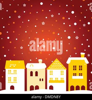Ville de noël hiver colorés avec de la neige derrière Illustration de Vecteur