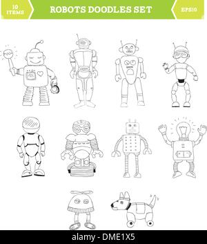 Robots simple set doodles Illustration de Vecteur