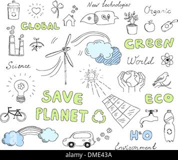 Éléments d'écologie doodles vector Illustration de Vecteur