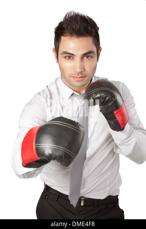 Businessman Wearing Boxing gloves Banque D'Images