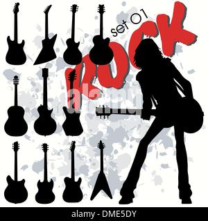 12 Classic Rock Guitar Silhouettes Illustration de Vecteur