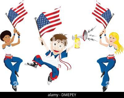 Fan de sport avec drapeau USA et avertisseur sonore Illustration de Vecteur