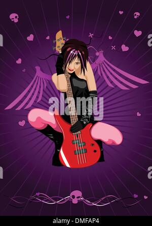 Vector girl avec guitare et banner Illustration de Vecteur