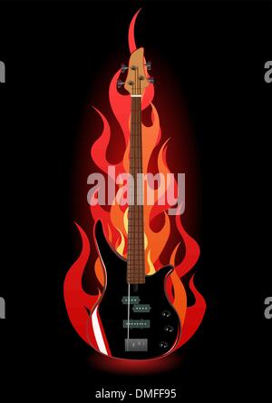 Vector illustration de la guitare basse dans les flammes Illustration de Vecteur