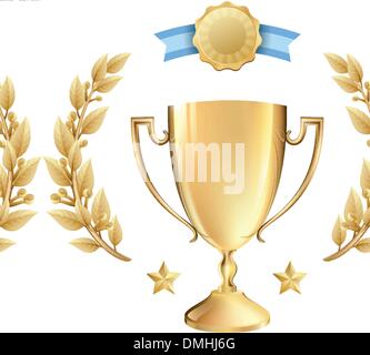 Vector Achievement Award Trophy et couronne de laurier en or Illustration de Vecteur