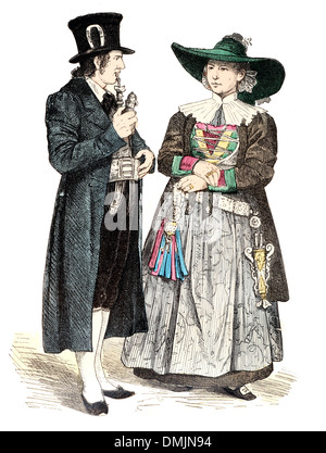 19e siècle XIX 1800 Couple en costume traditionnel de Grodner Thal Tyrol en Autriche Banque D'Images