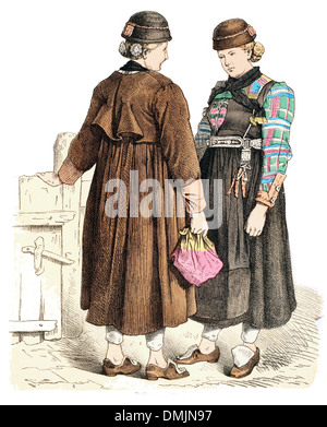 19e siècle XIX 1800 Deux femmes de Teffereggen Thal Tyrol Autriche Banque D'Images