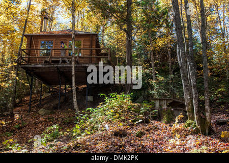 LOG CABIN DANS LA RÉGION AUTOUR DE SAINTE-LUCIE-DE-BEAUREGARD, CHAUDIÈRE-APPALACHES, couleurs d'automne, QUÉBEC, CANADA Banque D'Images